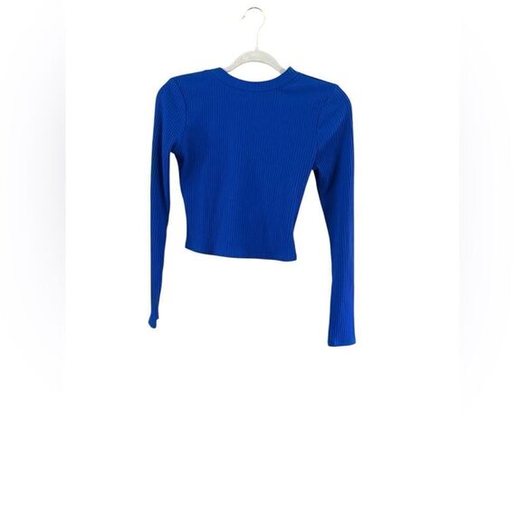 Blue Ribbed Long Sleeve Knit Top Size Small - Picture 2 of 8